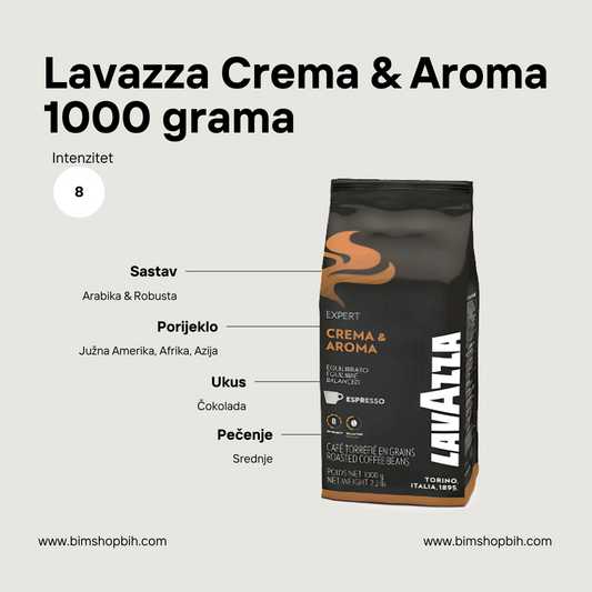 Premium Lavazza kafa u zrnu Crema & Aroma, 1000 grama
