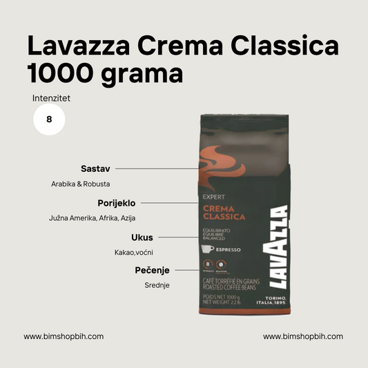 Premium Lavazza kafa u zrnu Crema Classica, 1000 grama